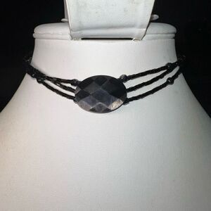 Vintage Gothic Black Faceted and Black Iridescent Seed Bead Necklace